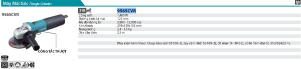 Makita 9565CVR MÁY MÀI GÓC(125MM/1400W/CÔNG TẮC TRƯỢT)