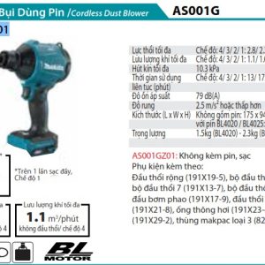 Makita AS001GZ01 MÁY THỔI BỤI DÙNG PIN(BL)(40V MAX) (không kèm pin sạc)