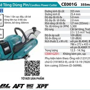 Makita CE001GZ01 MÁY CẮT BÊ TÔNG DÙNG PIN(355MM/BL)(40V M (không kèm pin sạc)