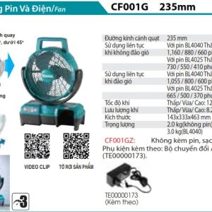 Makita CF001GZ QUẠT DÙNG ĐIỆN VÀ PIN(40V MAX) (không kèm pin sạc)