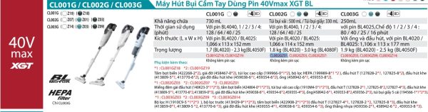 Makita CL002GZ01 MÁY HÚT BỤI DÙNG PIN(MÀU XANH/BL)(40V) (không kèm pin sạc)