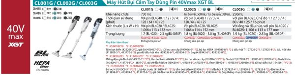 Makita CL003GZ09 MÁY HÚT BỤI DÙNG PIN(MÀU ĐEN/BL)(40V) (không kèm pin sạc)