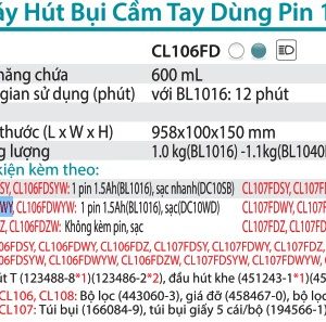 Makita CL106FDWY MÁY HÚT BỤI DÙNG PIN(12V MAX) (kèm 01 pin + sạc)