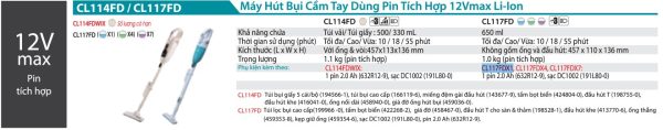 Makita CL117FDX1 MÁY HÚT BỤI DÙNG PIN(KHOANG CHỨA BỤI M (kèm 01 pin + sạc)