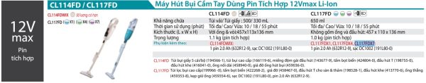 Makita CL117FDX7 MÁY HÚT BỤI DÙNG PIN(KHOANG CHỨA BỤI M (kèm 01 pin + sạc)