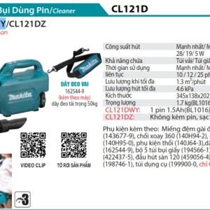 Makita CL121DWY MÁY HÚT BỤI DÙNG PIN(12V MAX) (kèm 01 pin + sạc)