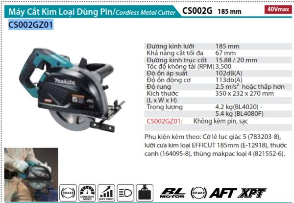 Makita CS002GZ01 MÁY CẮT KIM LOẠI DÙNG PIN(185MM/BL)(40V (không kèm pin sạc)