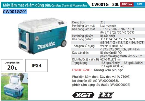 Makita CW001GZ01 MÁY LÀM MÁT VÀ ẤM DÙNG PIN(40V/18V/AC) (không kèm pin sạc)