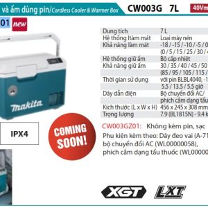 Makita CW003GZ01 MÁY LÀM MÁT VÀ ẤM DÙNG PIN(7L)(40V/18V/AC)  (không kèm pin sạc)