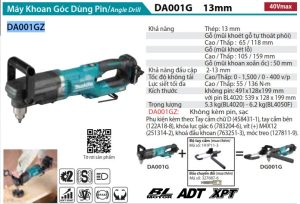 Makita DA001GZ MÁY KHOAN GÓC(BL)(40V MAX) (không kèm pin sạc)