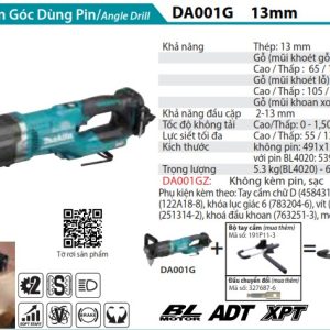 Makita DA001GZ MÁY KHOAN GÓC(BL)(40V MAX) (không kèm pin sạc)