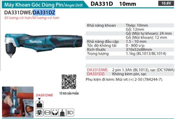 Makita DA331DZ MÁY KHOAN GÓC DÙNG PIN(10.8V) (không kèm pin sạc)