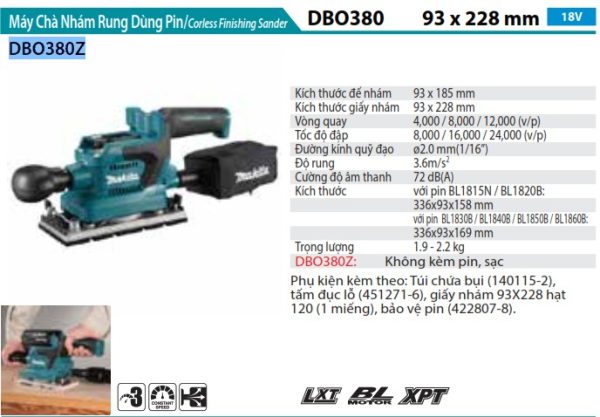 Makita DBO380Z MÁY CHÀ NHÁM RUNG DÙNG PIN(93X185MM/BL)( (không kèm pin sạc)