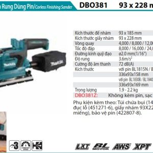 Makita DBO381Z MÁY CHÀ NHÁM RUNG DÙNG PIN(93X185MM/AWS/ (không kèm pin sạc)