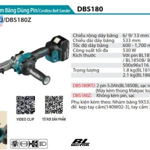 Makita DBS180RTJ MÁY CHÀ NHÁM BĂNG DÙNG PIN(9MM X 533MM/B (kèm 02 pin 5.0 + sạc nhanh)