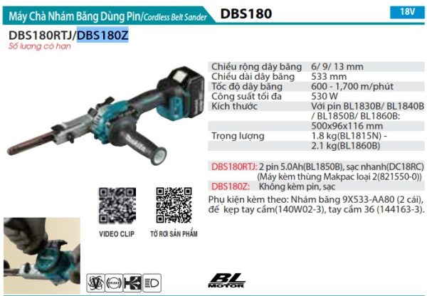 Makita DBS180Z MÁY CHÀ NHÁM BĂNG DÙNG PIN(9MM X 533MM/B (không kèm pin sạc)