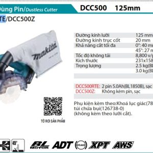 Makita DCC500RTE MÁY CẮT DÙNG PIN(125MM/AWS/BL)(18V) (kèm 02 pin 5.0 + sạc nhanh)