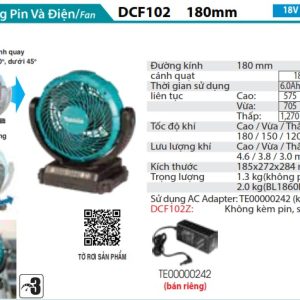 Makita DCF102Z QUẠT DÙNG PIN(18V) (không kèm pin sạc)