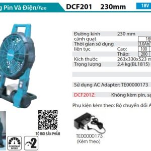 Makita DCF201Z QUẠT DÙNG PIN VÀ ĐIỆN(18V/14.4V) (không kèm pin sạc)