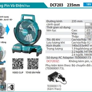 Makita DCF203Z QUẠT DÙNG PIN VÀ ĐIỆN(18V) (không kèm pin sạc)