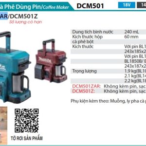 Makita DCM501ZAR MÁY PHA CÀ PHÊ DÙNG PIN(18V/14.4V/12V MA (không kèm pin sạc)