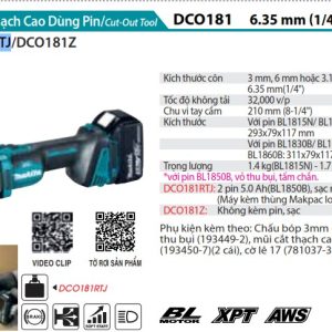 Makita DCO181RTJ MÁY CẮT THẠCH CAO DÙNG PIN(BL)(18V) (kèm 02 pin 5.0 + sạc nhanh)