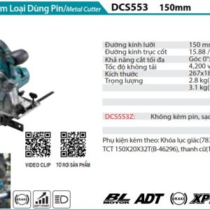 Makita DCS553Z MÁY CẮT KIM LOẠI DÙNG PIN(150MM/BL)(18V) (không kèm pin sạc)