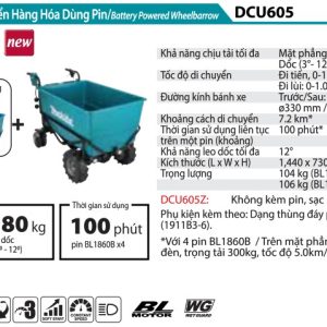 Makita DCU605Z XE VẬN CHUYỂN HÀNG HÓA DÙNG PIN(DẠNG THÙNG ĐẾ BẰNG/BL)(18VX2)