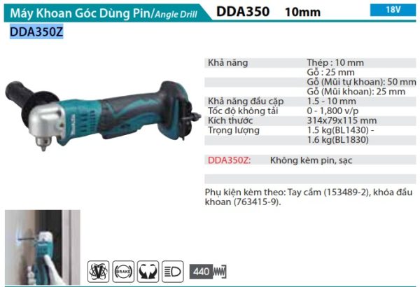 Makita DDA350Z MÁY KHOAN GÓC DÙNG PIN(18V) (không kèm pin sạc)