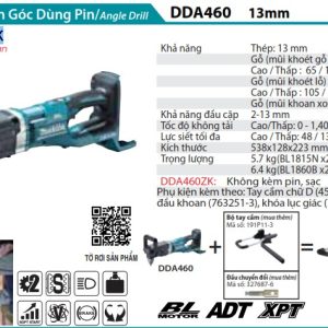 Makita DDA460ZK MÁY KHOAN GÓC DÙNG PIN(BL)(18Vx2) (không kèm pin sạc)