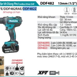 Makita DDF482Z MÁY KHOAN VÀ VẶN VÍT DÙNG PIN(18V) (không kèm pin sạc)