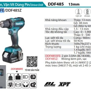 Makita DDF484Z MÁY KHOAN VÀ VẶN VÍT DÙNG PIN(BL)(18V) (không kèm pin sạc)