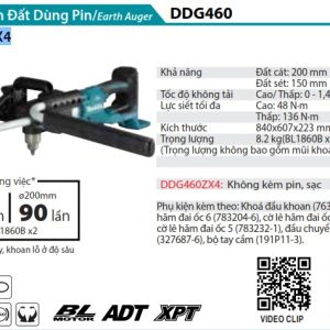 Makita DDG460ZX4 MÁY KHOAN ĐẤT DÙNG PIN(BL)(18VX2) (không kèm pin sạc)