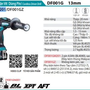 Makita DF001GM201 MÁY KHOAN VÀ VẶN VÍT DÙNG PIN(BL)(40V MA (kèm 02 pin 4.0Ah + sạc nhanh)