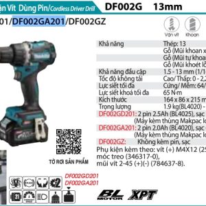 Makita DF002GA201 MÁY KHOAN VÀ VẶN VÍT DÙNG PIN(BL)(40V MA (kèm 02 pin 2.0AH + sạc)