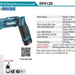 Makita DF012DZ MÁY KHOAN VÀ VẶN VÍT DÙNG PIN(7.2V) (không kèm pin sạc)