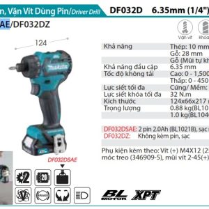 Makita DF032DSAE MÁY KHOAN VÀ VẶN VÍT DÙNG PIN(BL)(12V MA (kèm 02 pin 2.0 + sạc)