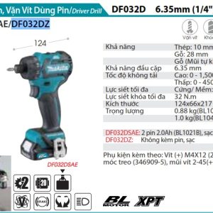 Makita DF032DZ MÁY KHOAN VÀ VẶN VÍT DÙNG PIN(BL)(12V MA (không kèm pin sạc)