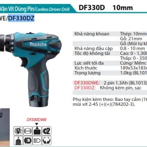 Makita DF330DZ MÁY KHOAN VÀ VẶN VÍT DÙNG PIN(10.8V) (không kèm pin sạc)