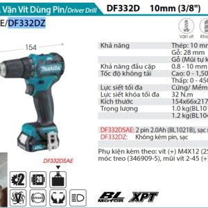 Makita DF332DZ MÁY KHOAN VÀ VẶN VÍT DÙNG PIN(BL) (không kèm pin sạc)