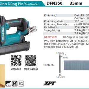 Makita DFN350Z MÁY BẮN ĐINH DÙNG PIN(35MM)(18V) (không kèm pin sạc)