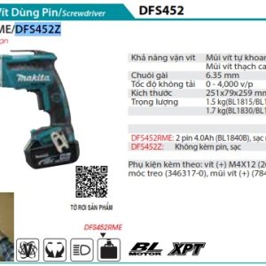 Makita DFS452Z MÁY VẶN VÍT DÙNG PIN(BL)(18V) (không kèm pin sạc)