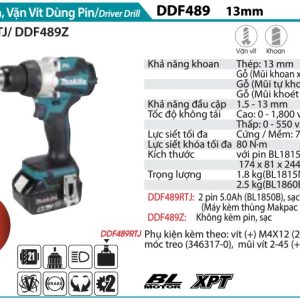 Makita DHP489Z MÁY KHOAN BÚA, VẶN VÍT DÙNG PIN(BL)(18V) (không kèm pin sạc)