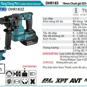 Makita DHR183RTWJ MÁY KHOAN BÊ TÔNG DÙNG PIN(CHUÔI GÀI SDS'-PLUS/18MM/BL)(18V)