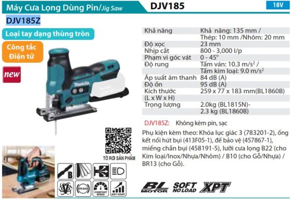 Makita DJV185Z MÁY CƯA LỌNG DÙNG PIN(BL)(18V)