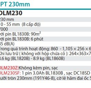 Makita DLM230SF MÁY CẮT CỎ ĐẨY DÙNG PIN(230MM)(18V) (kèm 01 pin 3.0 + sạc)