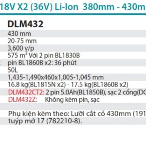 Makita DLM432Z MÁY CẮT CỎ ĐẨY DÙNG PIN(430MM)(18VX2) (không kèm pin sạc)