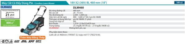 Makita DLM460Z MÁY CẮT CỎ ĐẨY DÙNG PIN(BL)(18Vx2) (không kèm pin sạc)