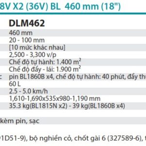 Makita DLM462Z MÁY CẮT CỎ ĐẨY DÙNG PIN(460MM/BL)(18VX2) (không kèm pin sạc)