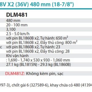 Makita DLM480Z MÁY CẮT CỎ ĐẨY DÙNG PIN(480MM)(18VX2) (không kèm pin sạc)